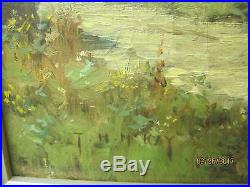 Antique Original Art Oil painting on Canvas T H McKay Child walking by Lock Eck