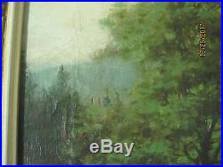 Antique Original Art Oil painting on Canvas T H McKay Child walking by Lock Eck