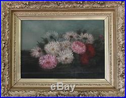 Antique Original Oil on Canvas Floral Still Life Painting, Asters, Framed