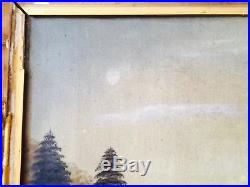Antique Original Oil on Canvas Landscape with Deer in Aesthetic Gilt Gesso Frame