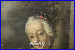 Antique Original Oil on Canvas Portrait of French Woman withBird Under Glass 8x10