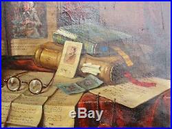 Antique Original Trompe-I'oeil Oil on Canvas Painting by Mystery Artist