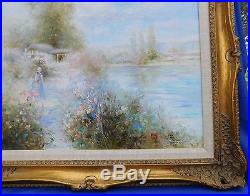 Antique Signed Original Framed Oil on Canvas Painting of French Mother & Daughte