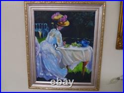 Antique Signed oil painting 16 x 20 original GALION afternoon tea RENOIR SUBLIME