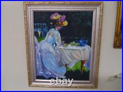 Antique Signed oil painting 16 x 20 original GALION afternoon tea RENOIR SUBLIME