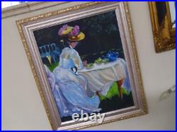 Antique Signed oil painting 16 x 20 original GALION afternoon tea RENOIR SUBLIME