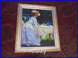 Antique Signed oil painting 16 x 20 original GALION afternoon tea RENOIR SUBLIME