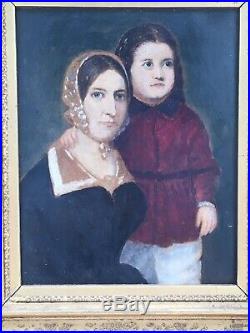 Antique Small Mother & Child Portrait Original Oil Painting on Paper 8x6 Old