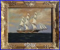 Antique T. BAILEY Original Oil Painting on canvas Ship on the Ocean Framed