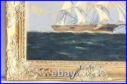 Antique T. BAILEY Original Oil Painting on canvas Ship on the Ocean Framed