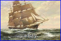 Antique T BAILEY Original Oil Painting on canvas Ship on the Ocean Framed