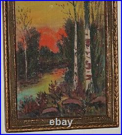 Antique/Vintage Forest Sunset Landscape Oil On Canvas Painting Ornate Gilt Frame