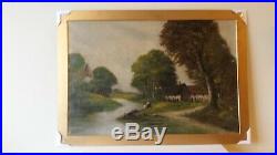 Antique/Vintage Original Oil Painting on Canvas by Mala, Rural River Landscape