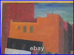 Antique Wpa Style Painting Fire House American Modernism Regional 1940's Vintage