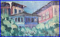 Antique expressionist oil painting cityscape