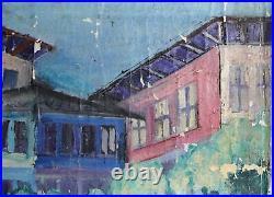 Antique expressionist oil painting cityscape
