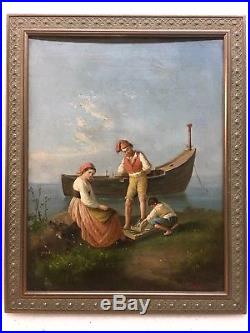 Antique oil painting On Canvas 1890s! Original And Signed By Artist