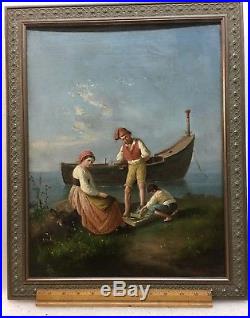 Antique oil painting On Canvas 1890s! Original And Signed By Artist