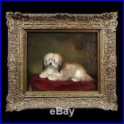 Antique original oil painting on canvas portrait of a dog 19th century British