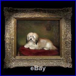 Antique original oil painting on canvas portrait of a dog 19th century British