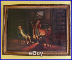 Antique signed original oil painting on canvas, Country Gentlemen at Leisure