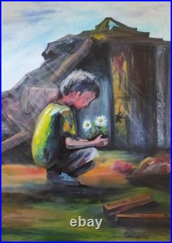 Art 555 original painting oil on canvas 70×50 cm (27.5×19.7 in) Loss boys