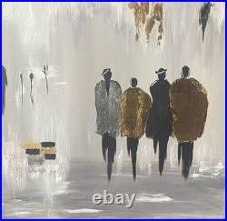 Art 592 original painting 50x40 cm LM acrylic on canvas golden people modern
