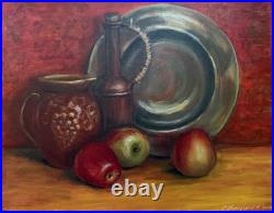 Art 663 original painting acrylic on canvas 14x18 in (35x45 cm) Still Life Apple