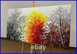 Art Oil Painting 24x48 Inch Modern Abstract Hand-Painted Tree On Canvas Large