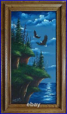 Art On Canvas Painting McHENRY Acrylic Original Eagle Bird Landscape 17x 29 03