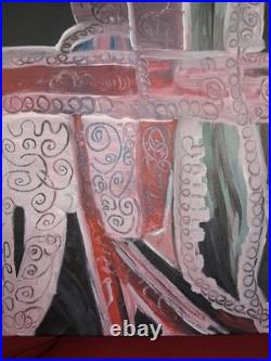 Art Original Acrylic On Canvas 14 x 16 Abstract Lacey Pink & Black Decor