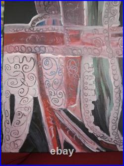 Art Original Acrylic On Canvas 14 x 16 Abstract Lacey Pink & Black Decor