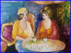 Art Original Painting on Canvas 29 X 27 Two Women in theWood Golden Frame