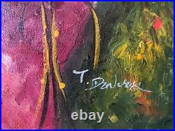 Art Original Painting on Canvas 29 X 27 Two Women in theWood Golden Frame