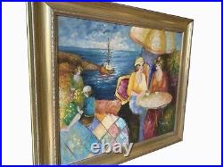 Art Original Painting on Canvas 29 X 27 Two Women in theWood Golden Frame