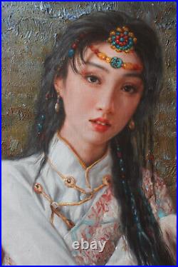 Art Tibetan lady portrait Shepherdess original oil painting on canvas 24x36