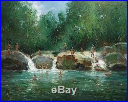 At the Swimming Hole Original Large Oil Painting on Canvas by Dusan