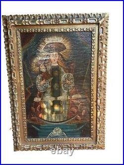 Authentic 17/18 Century Cusco/Cuzco Art Oil Painting on Canvas of Mary and Jesus