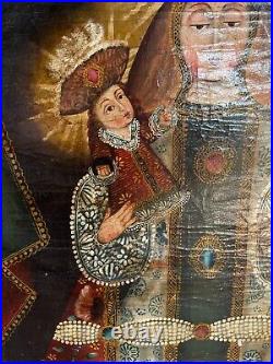 Authentic 17/18 Century Cusco/Cuzco Art Oil Painting on Canvas of Mary and Jesus