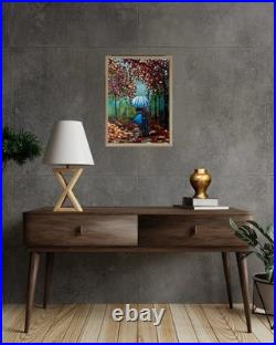 Autumn Rain Couple Walking Hand Painted Acrylic 16x20 Canvas Signed VLP Art
