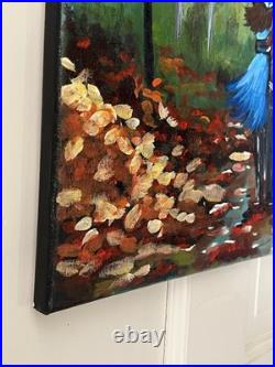 Autumn Rain Couple Walking Hand Painted Acrylic 16x20 Canvas Signed VLP Art