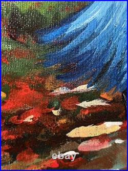 Autumn Rain Couple Walking Hand Painted Acrylic 16x20 Canvas Signed VLP Art