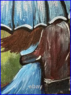 Autumn Rain Couple Walking Hand Painted Acrylic 16x20 Canvas Signed VLP Art