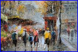 Autumn Street Scene Cityscape, Wooden Framed Painting, Original Oil On Canvas