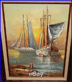 B. Wilder Sail Ships At Sea Original Oil On Canvas Painting