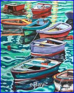 BEACH Boats Original Art PAINTING by DAN BYL Contemporary Canvas Large 4x5 feet