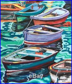 BEACH Boats Original Art PAINTING by DAN BYL Contemporary Canvas Large 4x5 feet