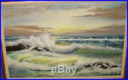 Bailey Original Vintage Oil On Canvas Seascape Huge Painting Dated 1971