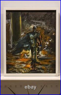 Batman Original Painting Comic Dark Shadow Light 16x20 Art on canvas by M Kravt
