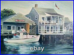 Beautiful Oil on Canvas Original by Dziallo-Haller Lobster Shack Boat XTRA LARGE